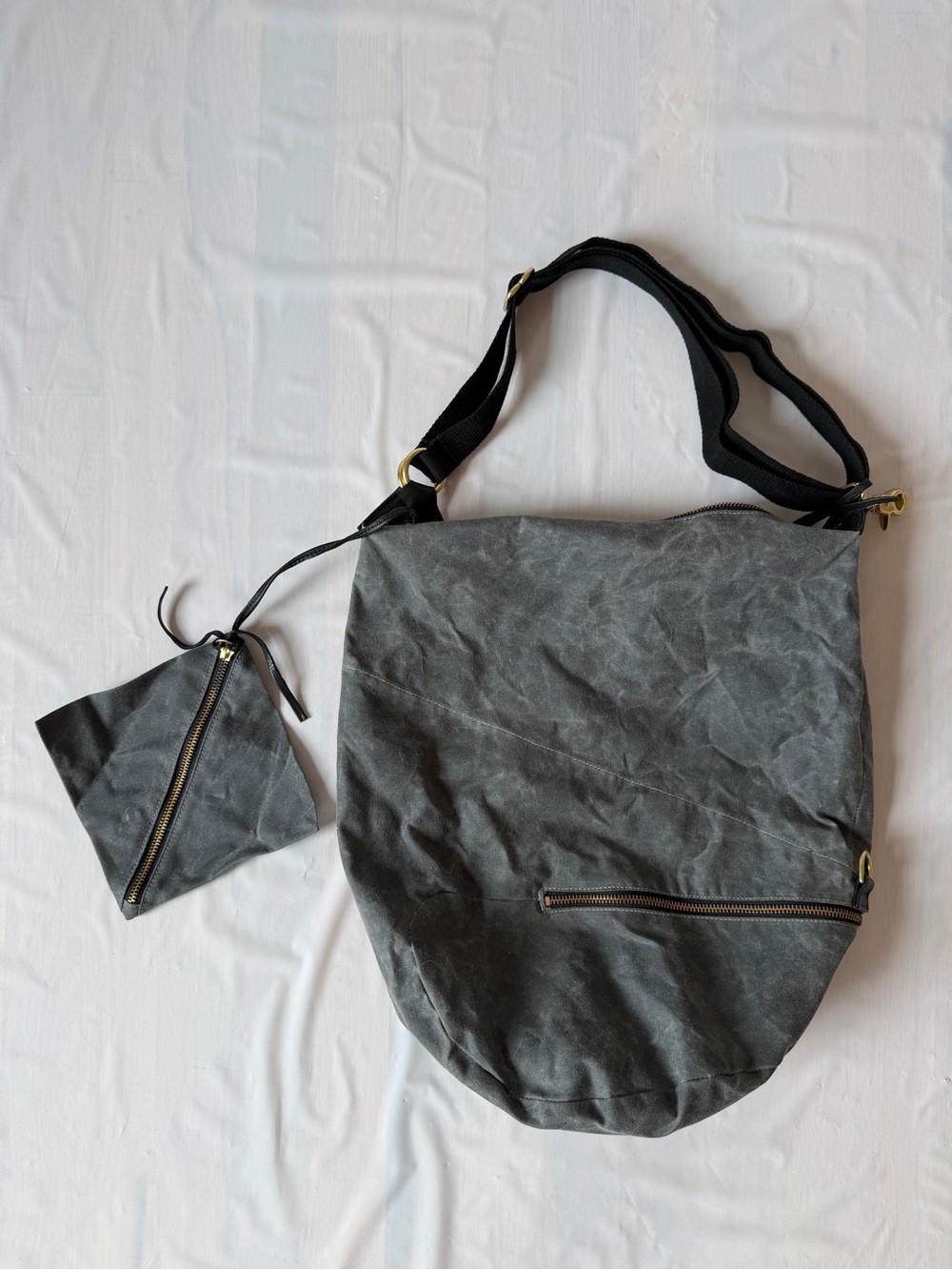 Henry Liz Slate Gray Waxed Canvas Bedford Convertible Tote Backpack and Pouch